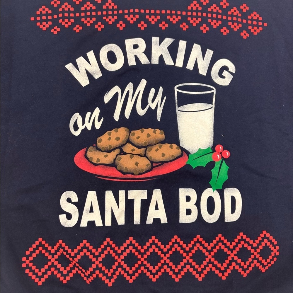 Hanes Christmas Crewneck Sweatshirt XL Funny “Santa Bod” Holiday Pullover Navy - Picture 2 of 4